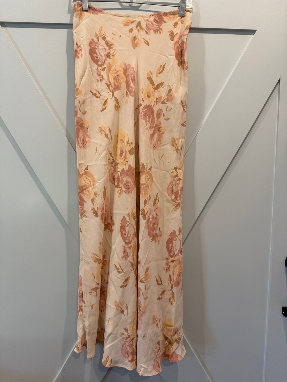 Floral Satin Maxi Skirt - Cream with Dusty Rose